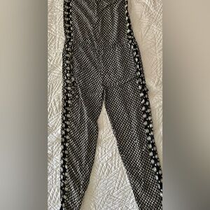 Zara Black & White Patterned Jogger Jumpsuit with Side Floral Stripe